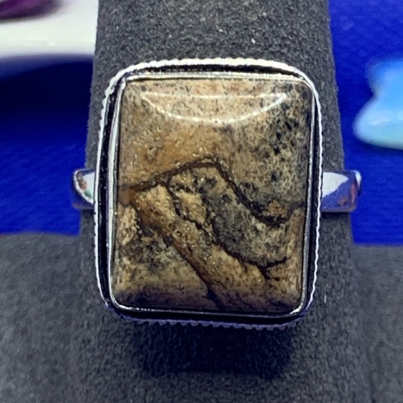 Picture Jasper Ring w Dendrites! .925 Sterling Silver Plated, Size 9.25 - Picture 5 of 10